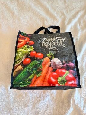 Reusable Grocery Tote Bag with Veggie Print - 'Bon Appetit'